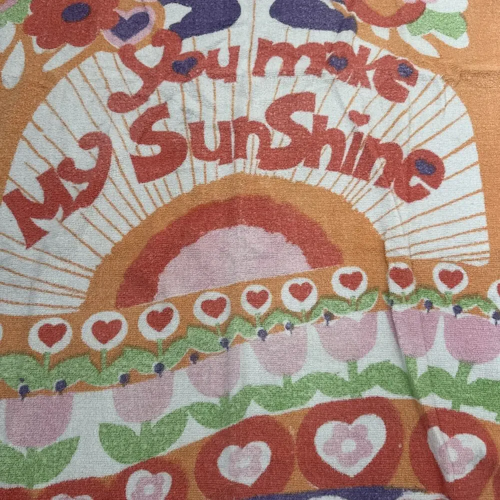 Vintage Fringed Groovy Beach Towel Hippie Flower Power “You Make My Sunshine”
